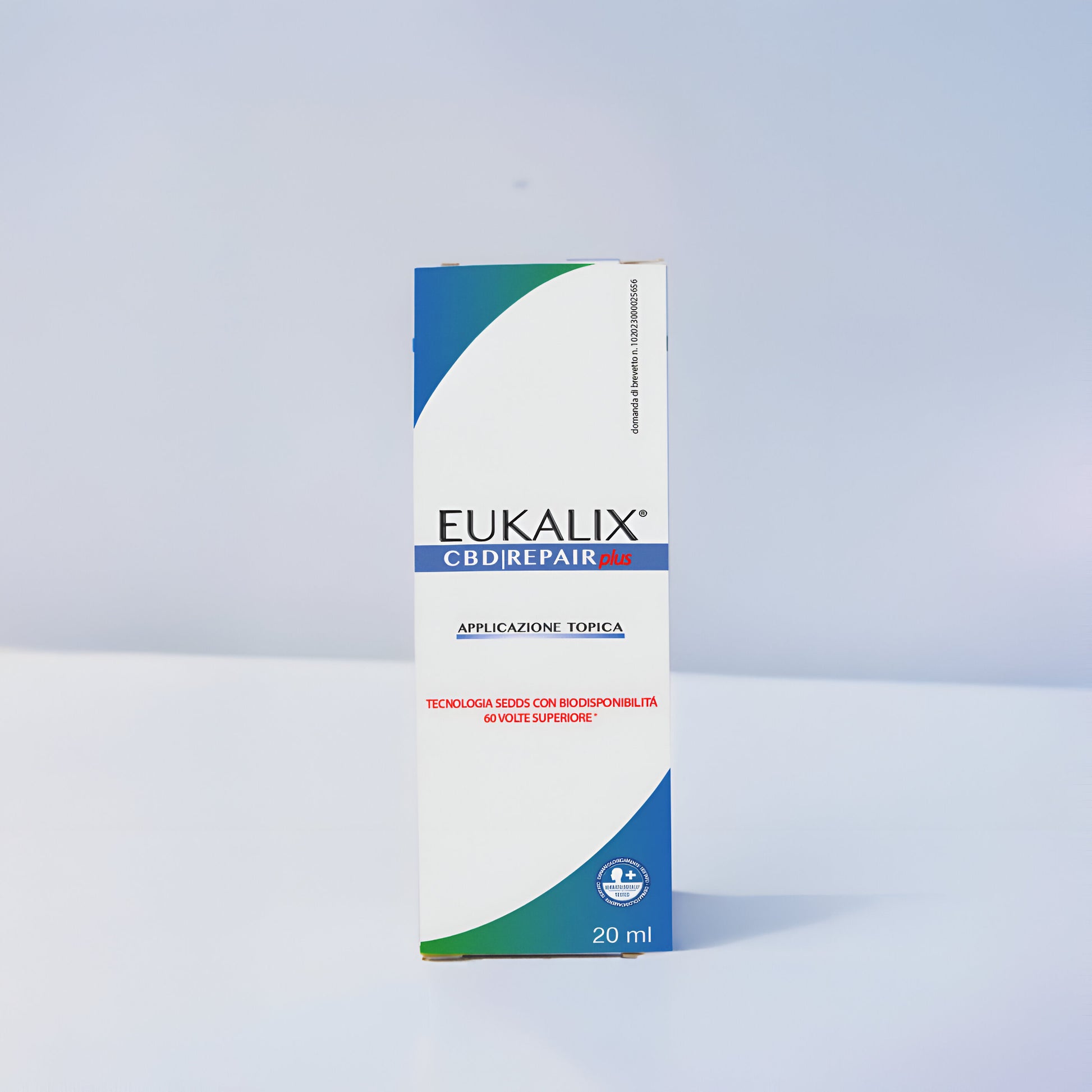 EUKALIX Repair Plus + Eucalipto CBD topical formulation package with herbal ingredients and natural eucalyptus scent.