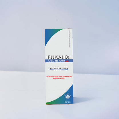 EUKALIX Repair Plus + Eucalipto CBD topical formulation package with herbal ingredients and natural eucalyptus scent.