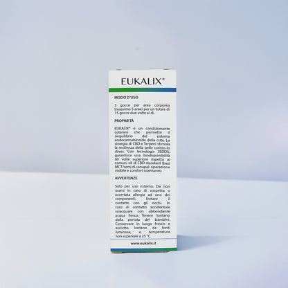 EUKALIX Repair Plus + Eucalipto CBD topical formulation package with eucalyptus leaves and product label on front.