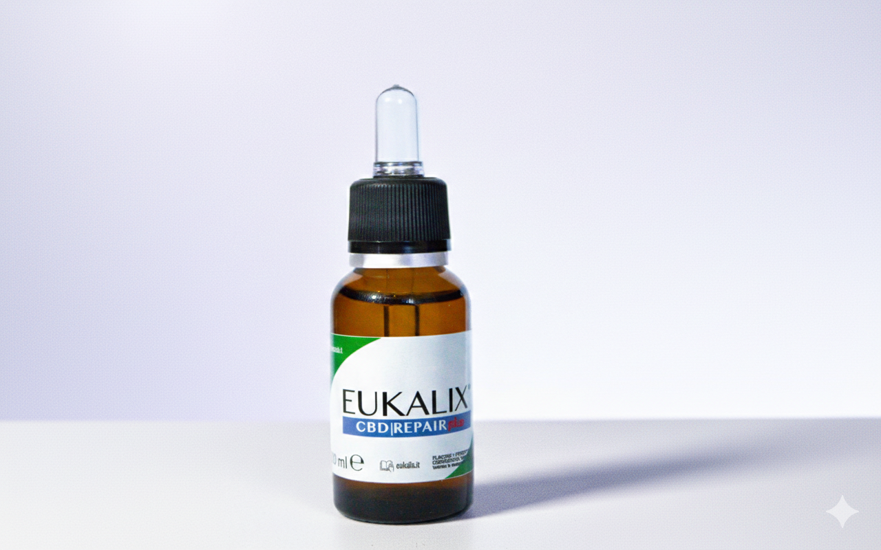 EUKALIX Repair Plus + Capsaicina topical CBD formulation package with capsules, used for skin relief and soothing pain.