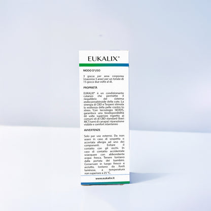 EUKALIX All-In Capsaicina, Eucalipto, Repair Plus CBD topical formula in a package, shown from the right side.